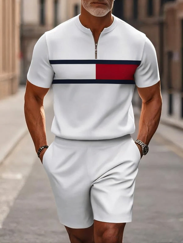 Short Sleeve Zipper Two-piece Set