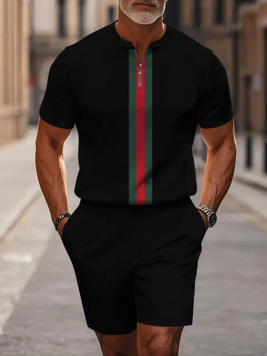 Short Sleeve Zipper Two-piece Set