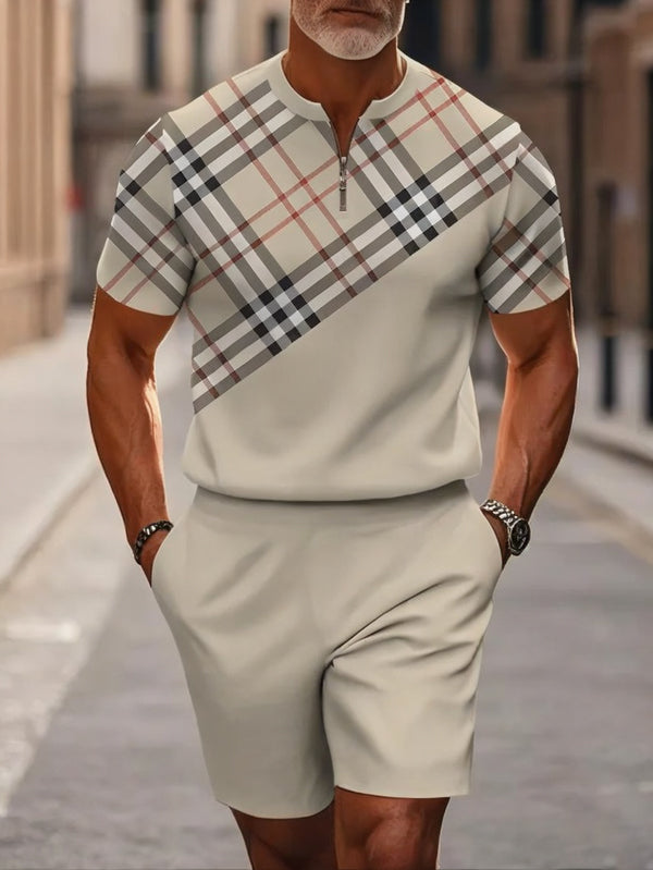 Short Sleeve Zipper Two-piece Set