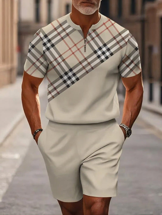 Short Sleeve Zipper Two-piece Set