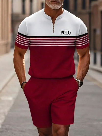 Short Sleeve Zipper Two-piece Set