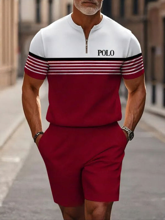 Short Sleeve Zipper Two-piece Set