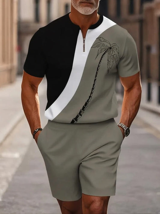 Short Sleeve Zipper Two-piece Set