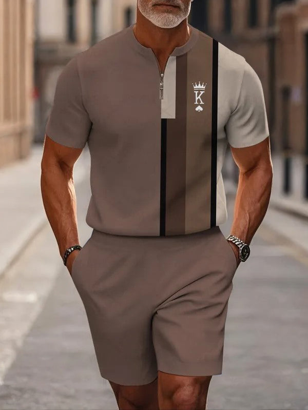 Short Sleeve Zipper Two-piece Set