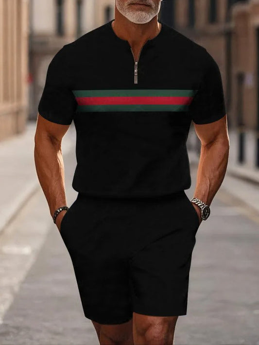 Short Sleeve Zipper Two-piece Set
