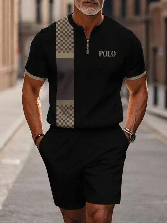 Short Sleeve Zipper Two-piece Set