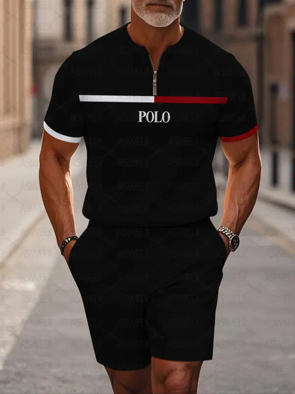 Short Sleeve Zipper Two-piece Set