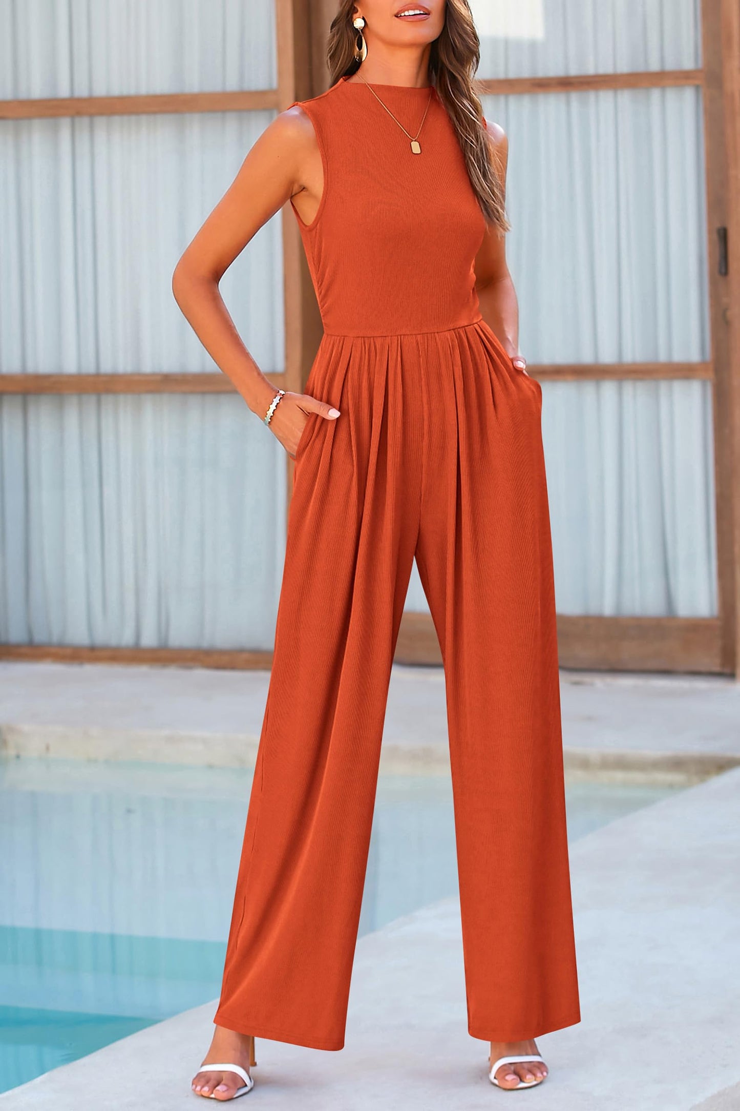 Betty | Sleeveless Wide Leg Rompers