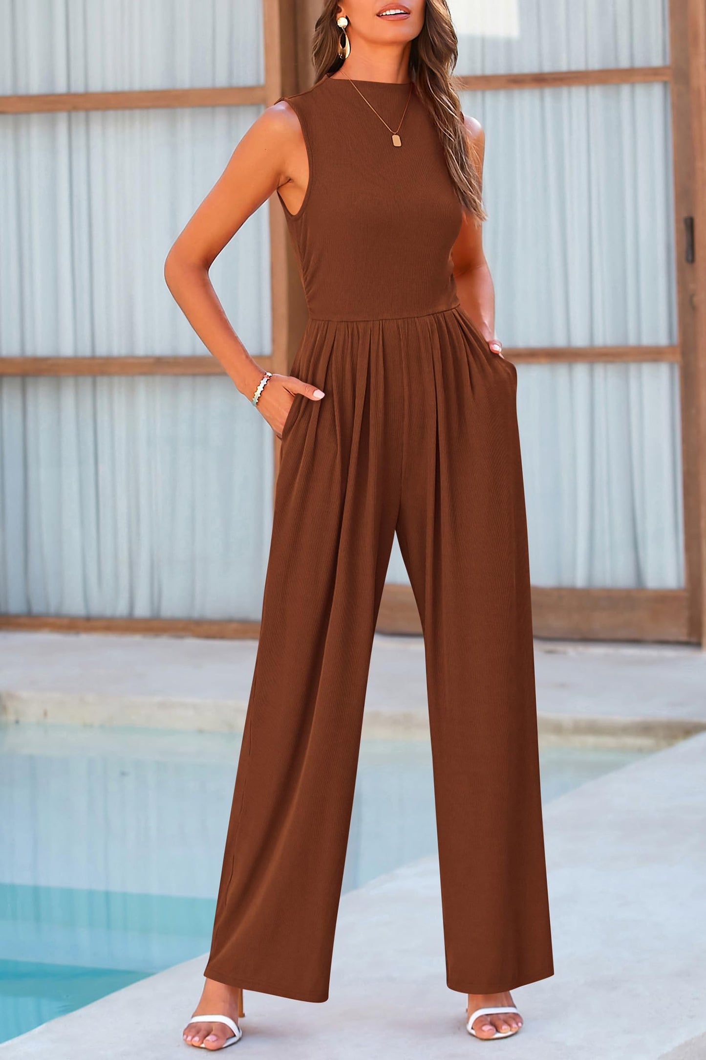 Betty | Sleeveless Wide Leg Rompers
