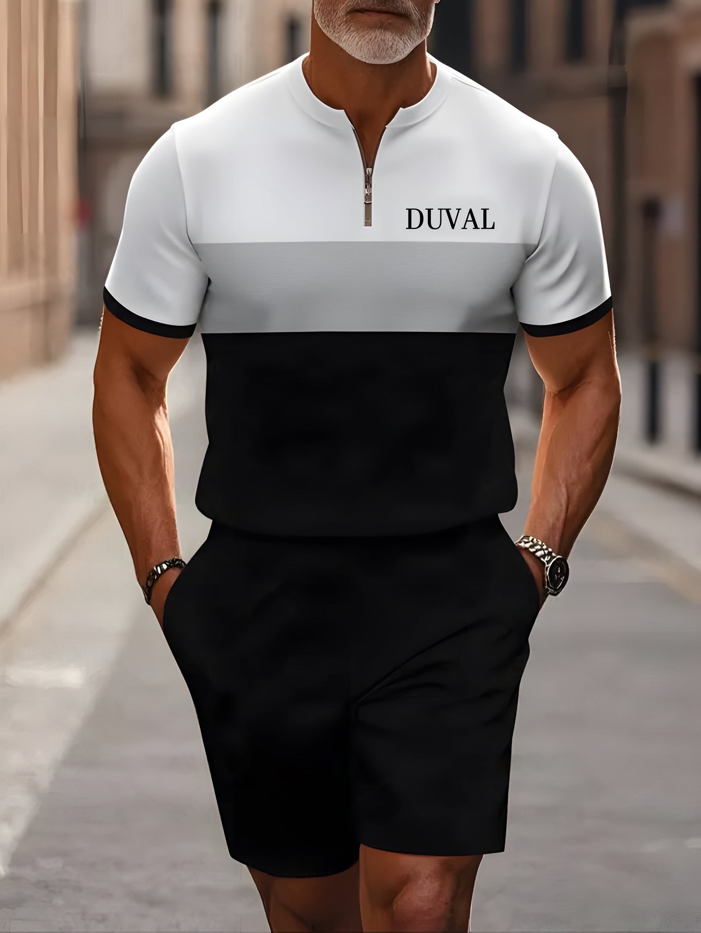 Short Sleeve Zipper Two-piece Set