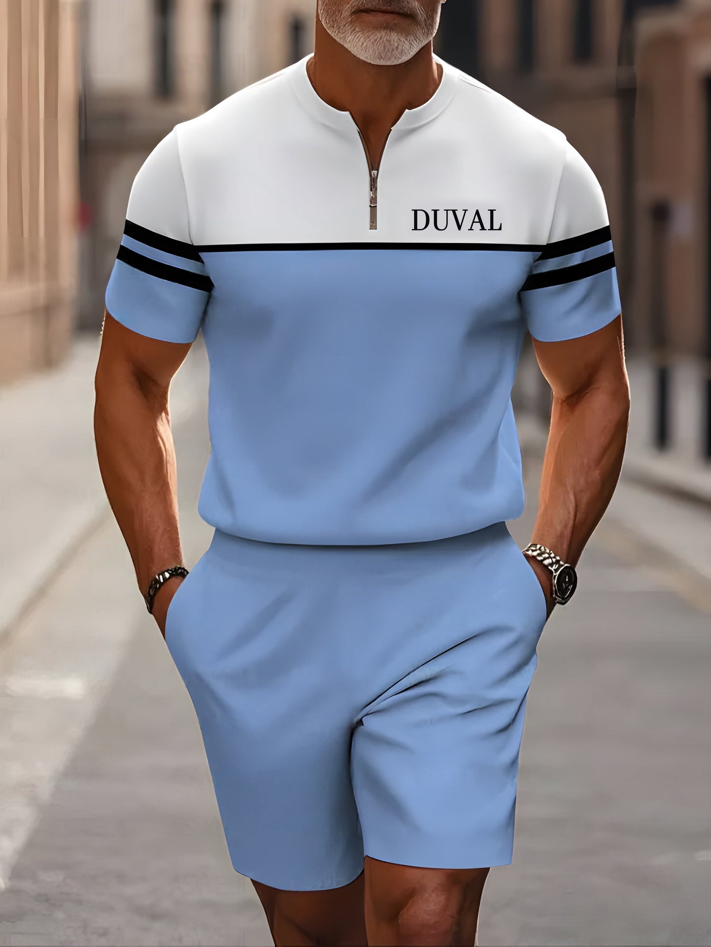 Short Sleeve Zipper Two-piece Set