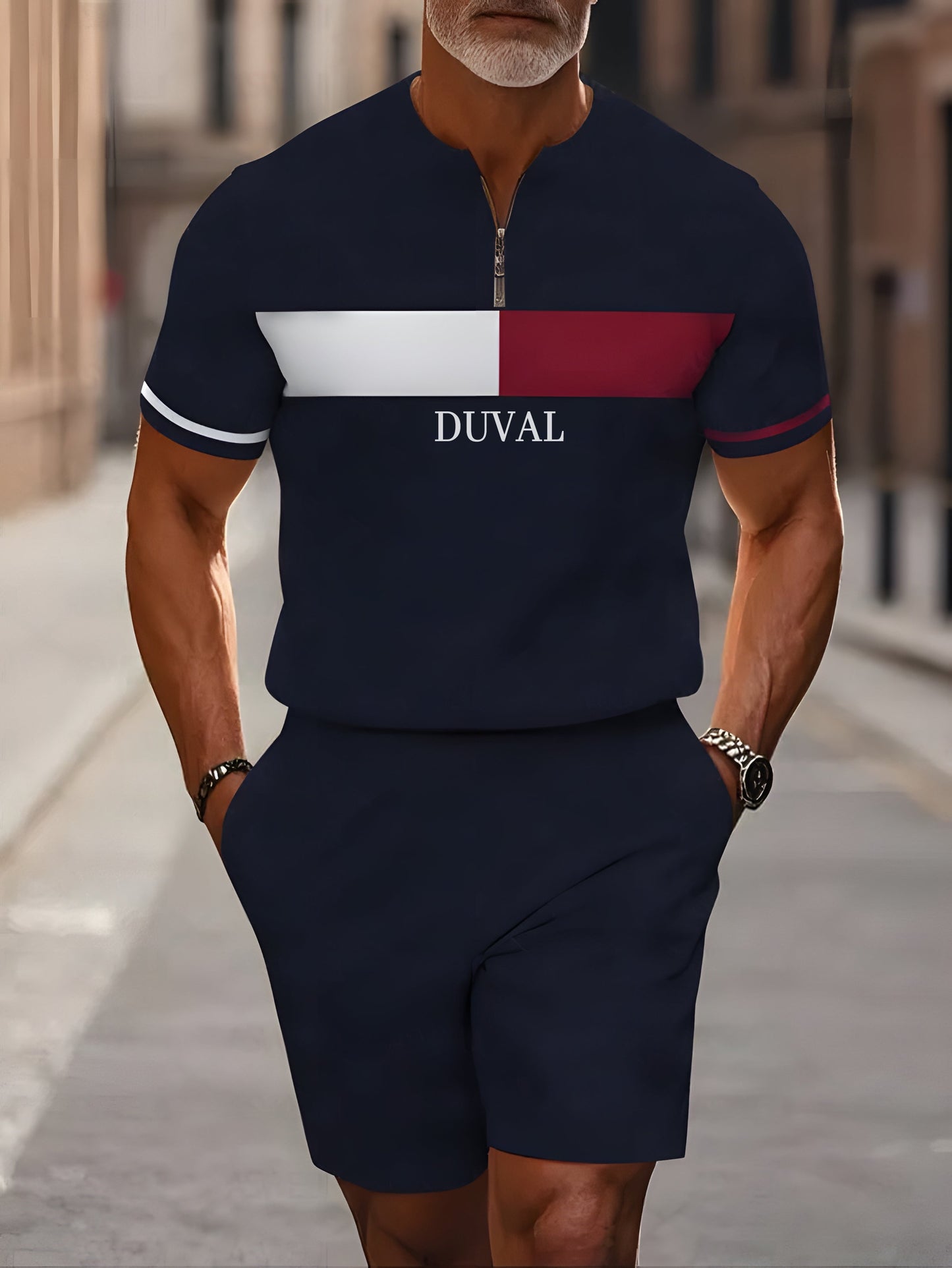 Short Sleeve Zipper Two-piece Set