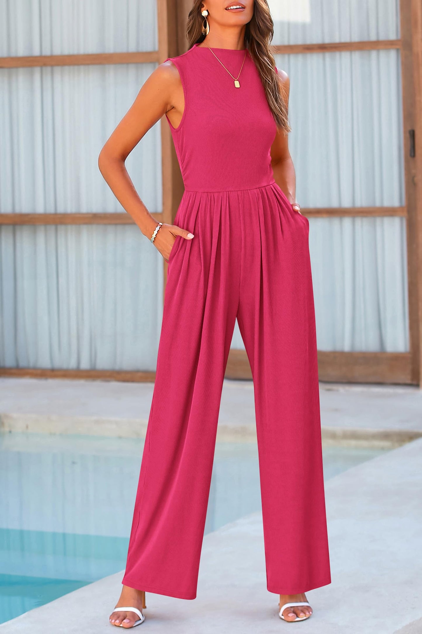 Betty | Sleeveless Wide Leg Rompers