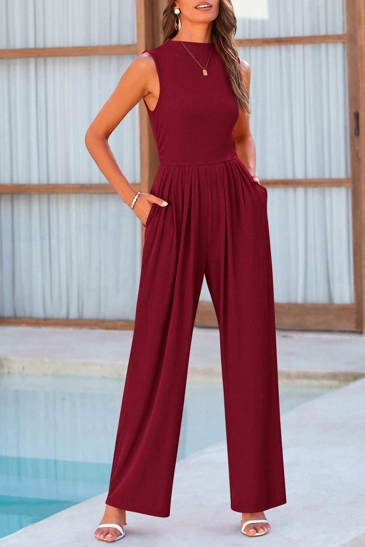 Betty | Sleeveless Wide Leg Rompers