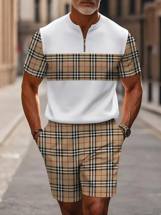 Short Sleeve Zipper Two-piece Set