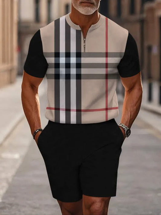 Short Sleeve Zipper Two-piece Set