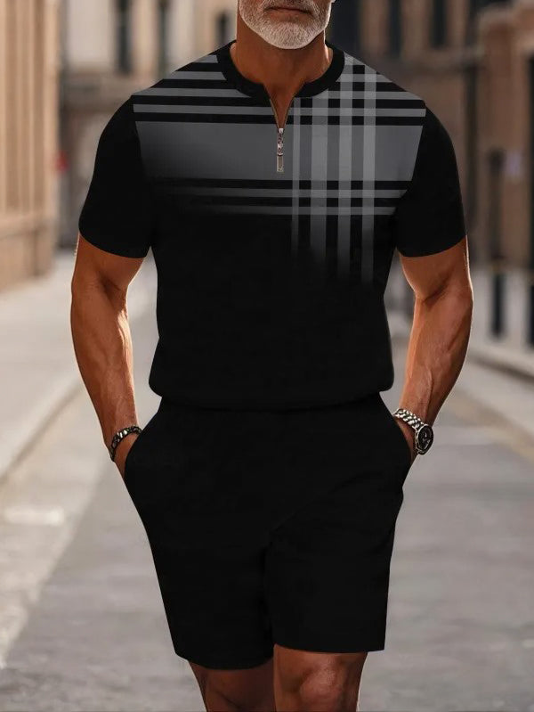 Short Sleeve Zipper Two-piece Set