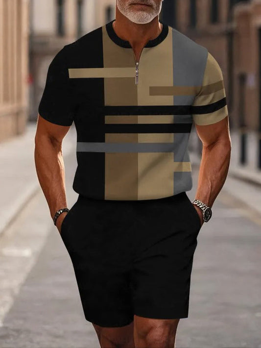 Short Sleeve Zipper Two-piece Set