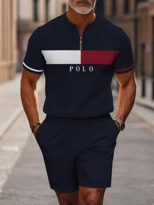 Short Sleeve Zipper Two-piece Set