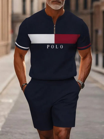 Short Sleeve Zipper Two-piece Set