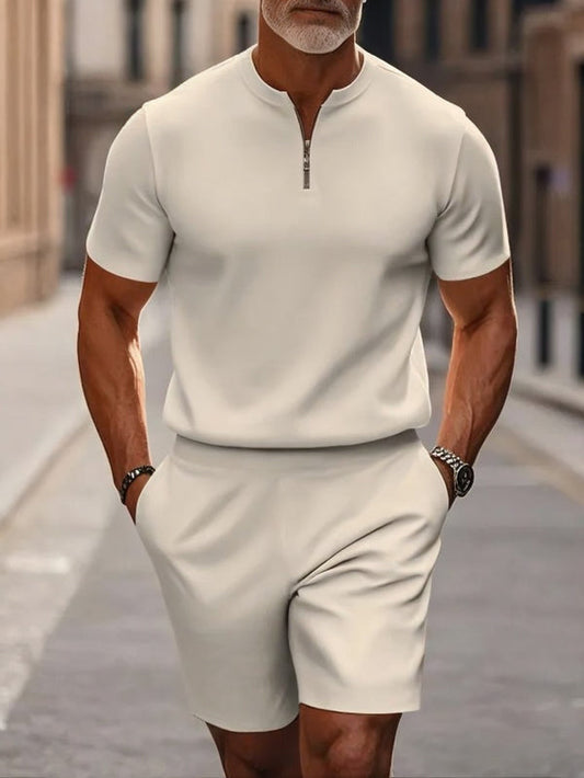 Short Sleeve Zipper Two-piece Set